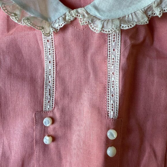 Vintage 1940s Childs Peach Pink Romper Shorts Lace Trim & Buttons 2 Piece - Picture 13 of 15